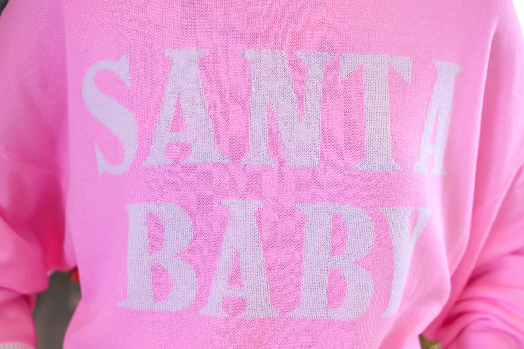 Pink Santa Baby Jacquard Knit Sweater by Jess Lea (PREORDER: Ships in October)