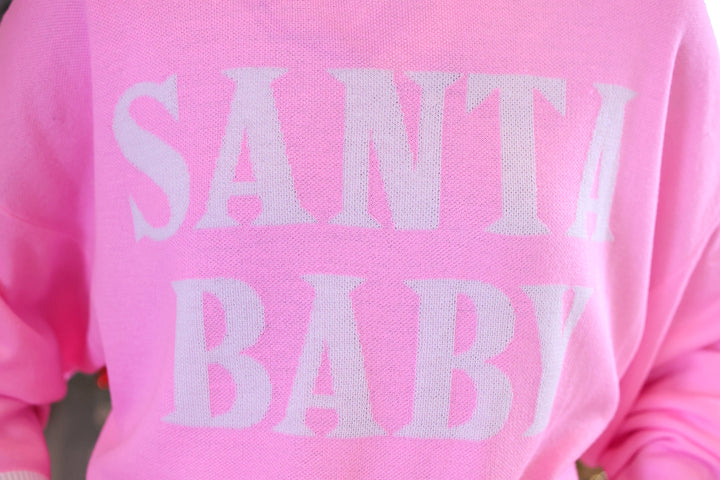 Pink Santa Baby Jacquard Knit Sweater by Jess Lea (PREORDER: Ships in October)