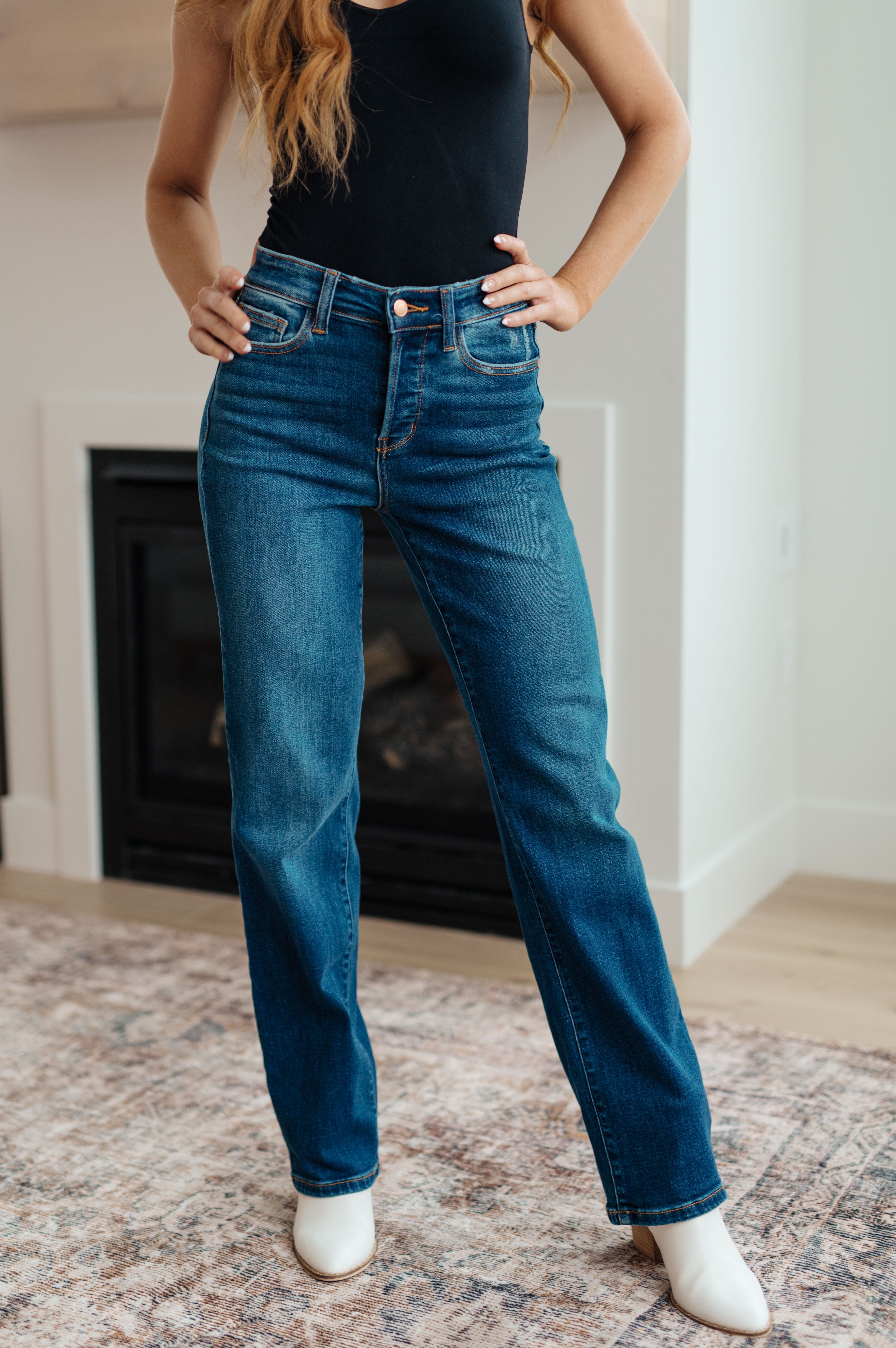 Pippa High Rise Button Fly Straight Jeans by Judy Blue