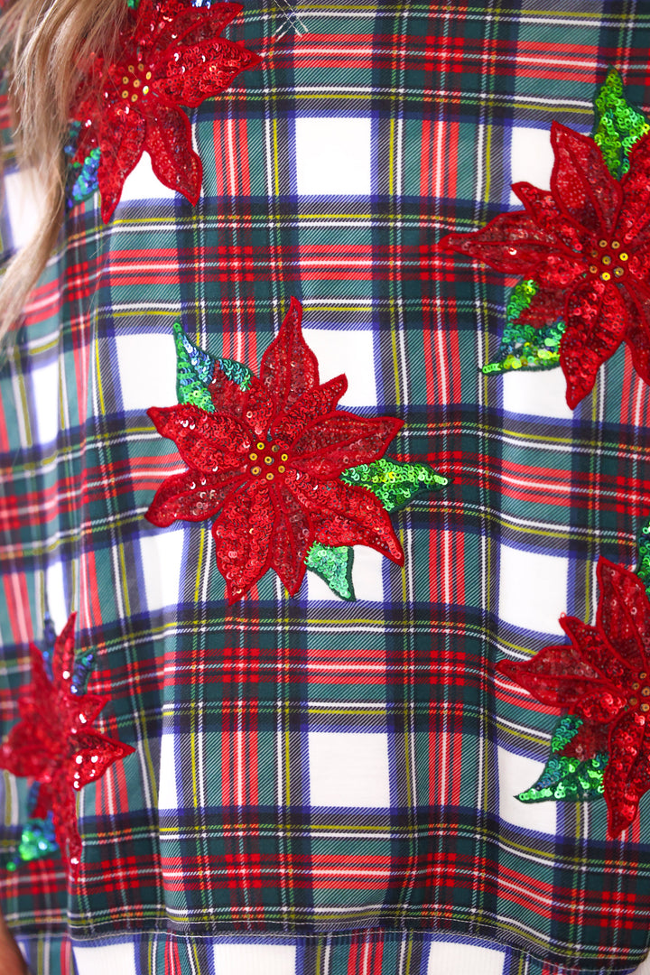 Plaid Poinsettia French Terry Pullover by Jess Lea (PREORDER: Ships in October)