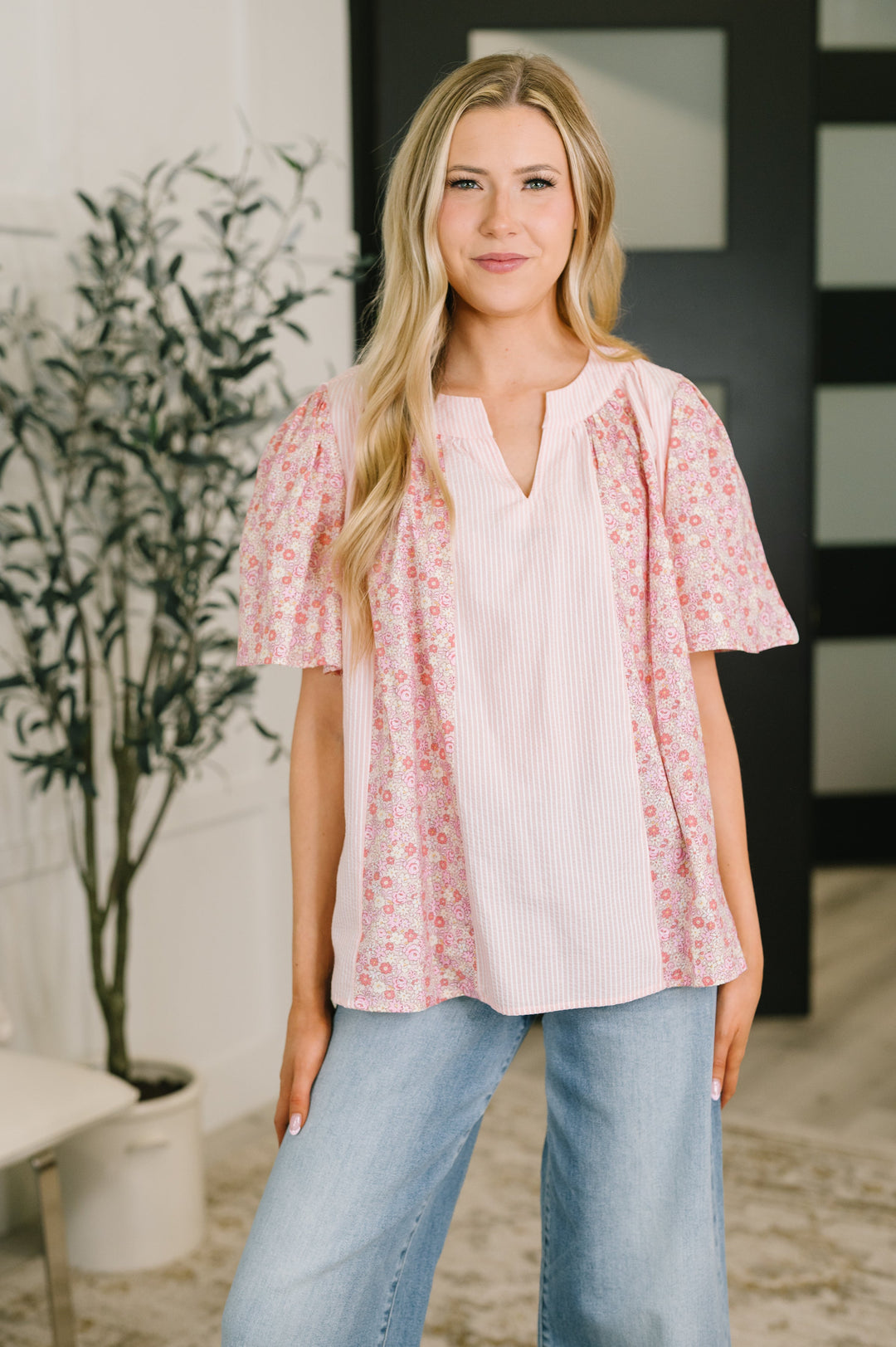 Pretty Prime Bell Sleeve Color Block Blouse - 7/31