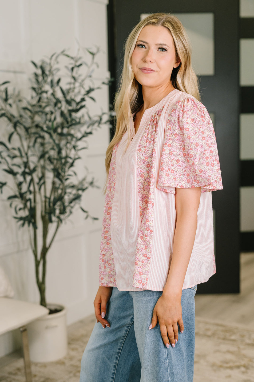 Pretty Prime Bell Sleeve Color Block Blouse - 7/31