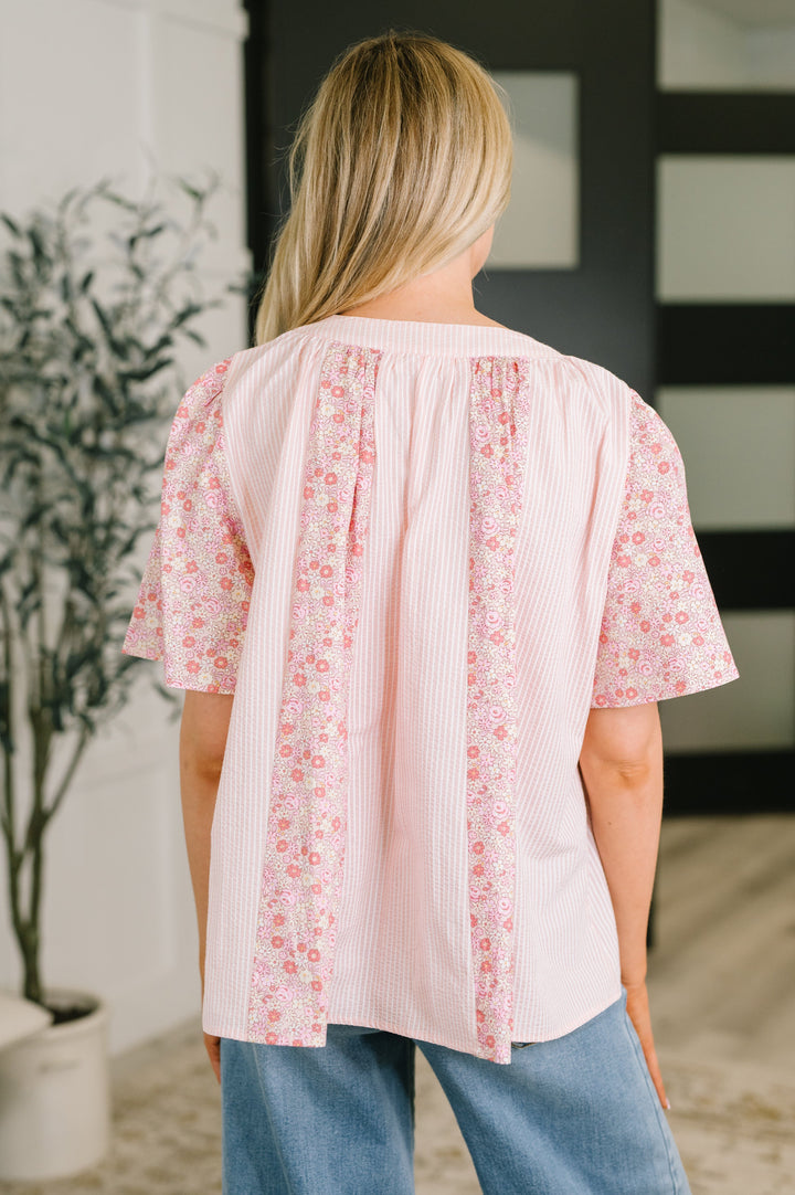 Pretty Prime Bell Sleeve Color Block Blouse - 7/31