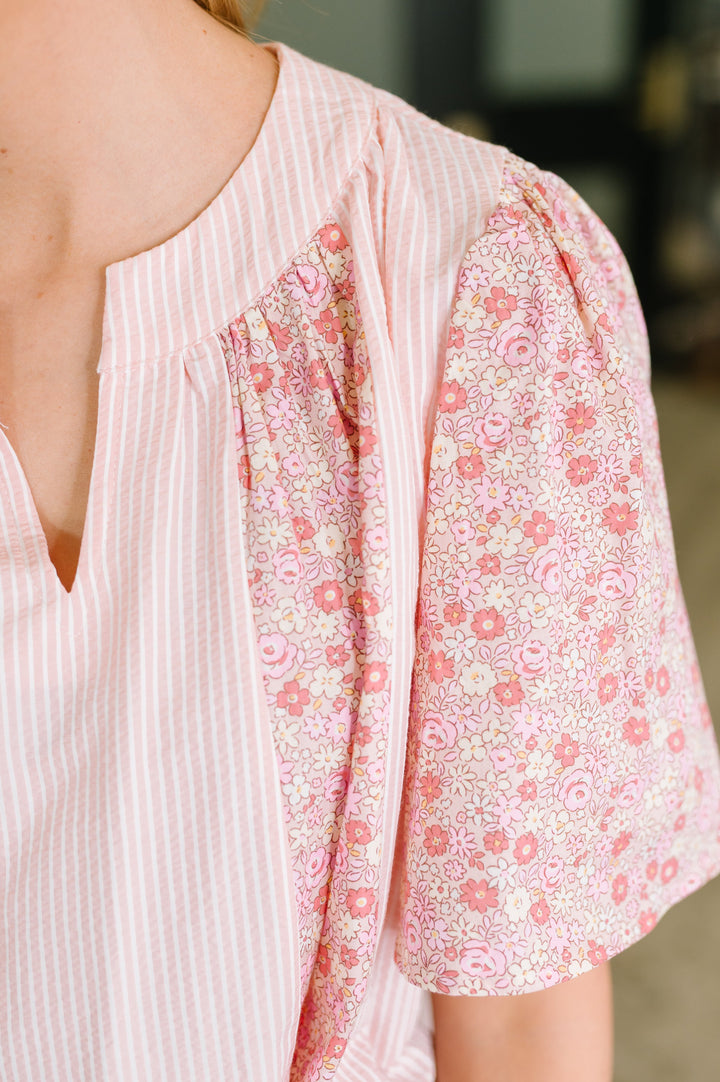 Pretty Prime Bell Sleeve Color Block Blouse - 7/31
