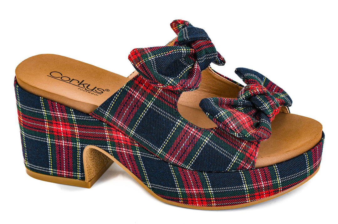 Put A Bow On It Chunky Heel - Navy Plaid by Corkys