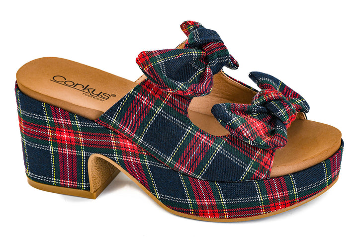 Put A Bow On It Chunky Heel - Navy Plaid by Corkys