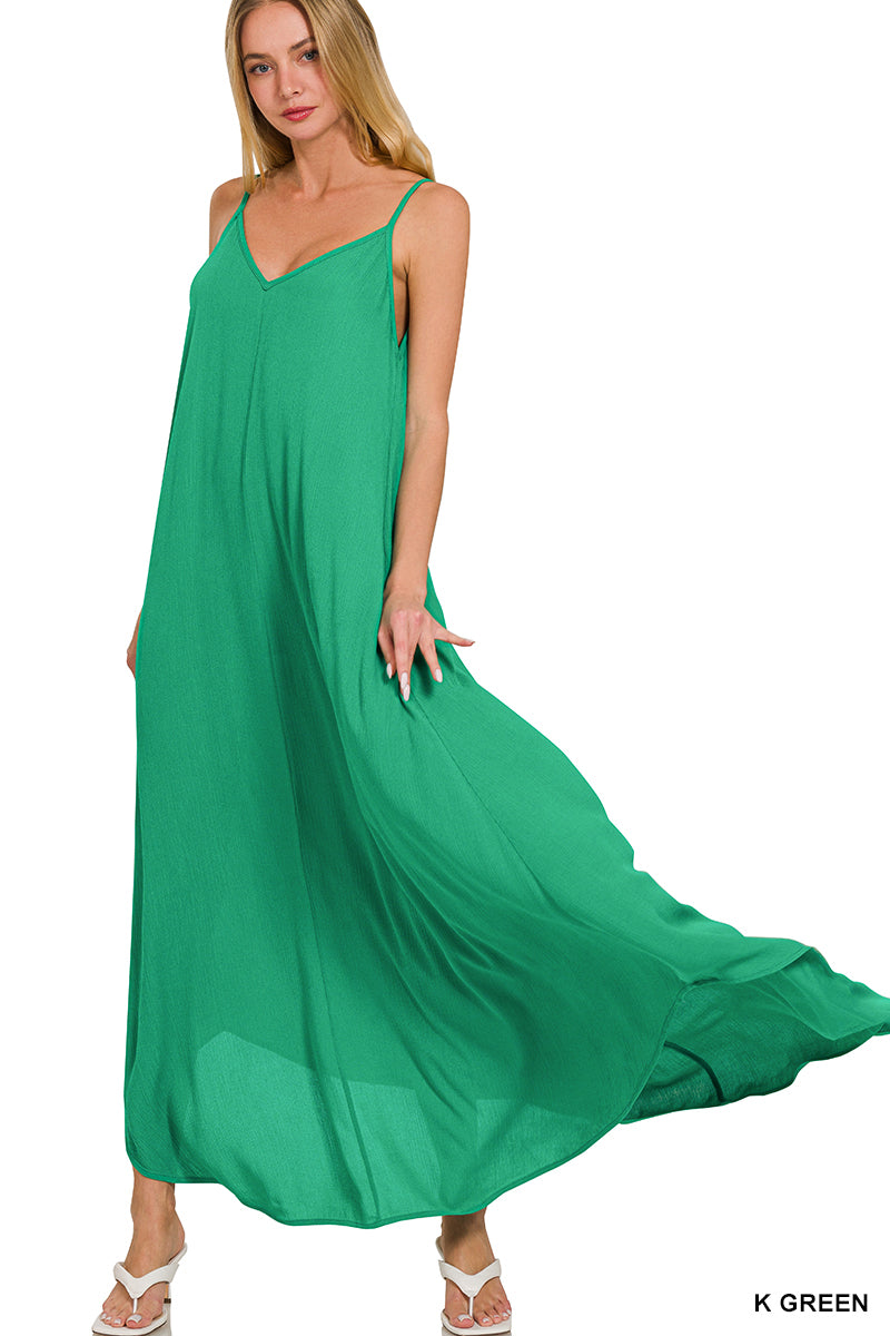 Crinkle Cami Maxi Pocket Dress - Kelly Green