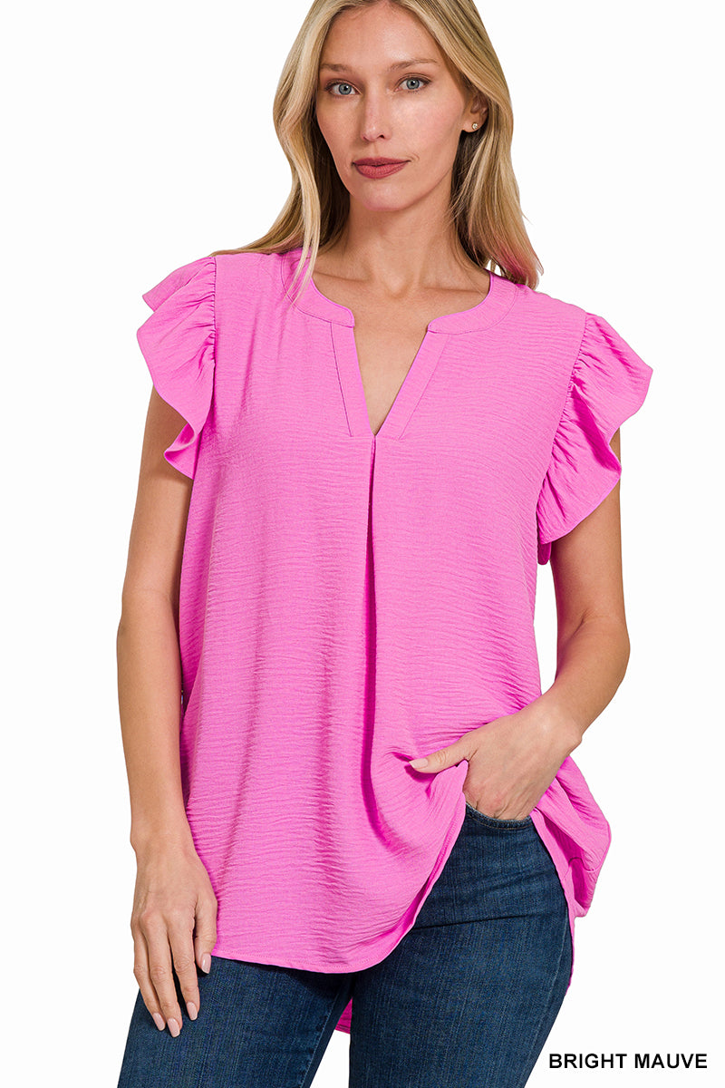 Someday Maybe Flutter Sleeve Top - Bright Mauve