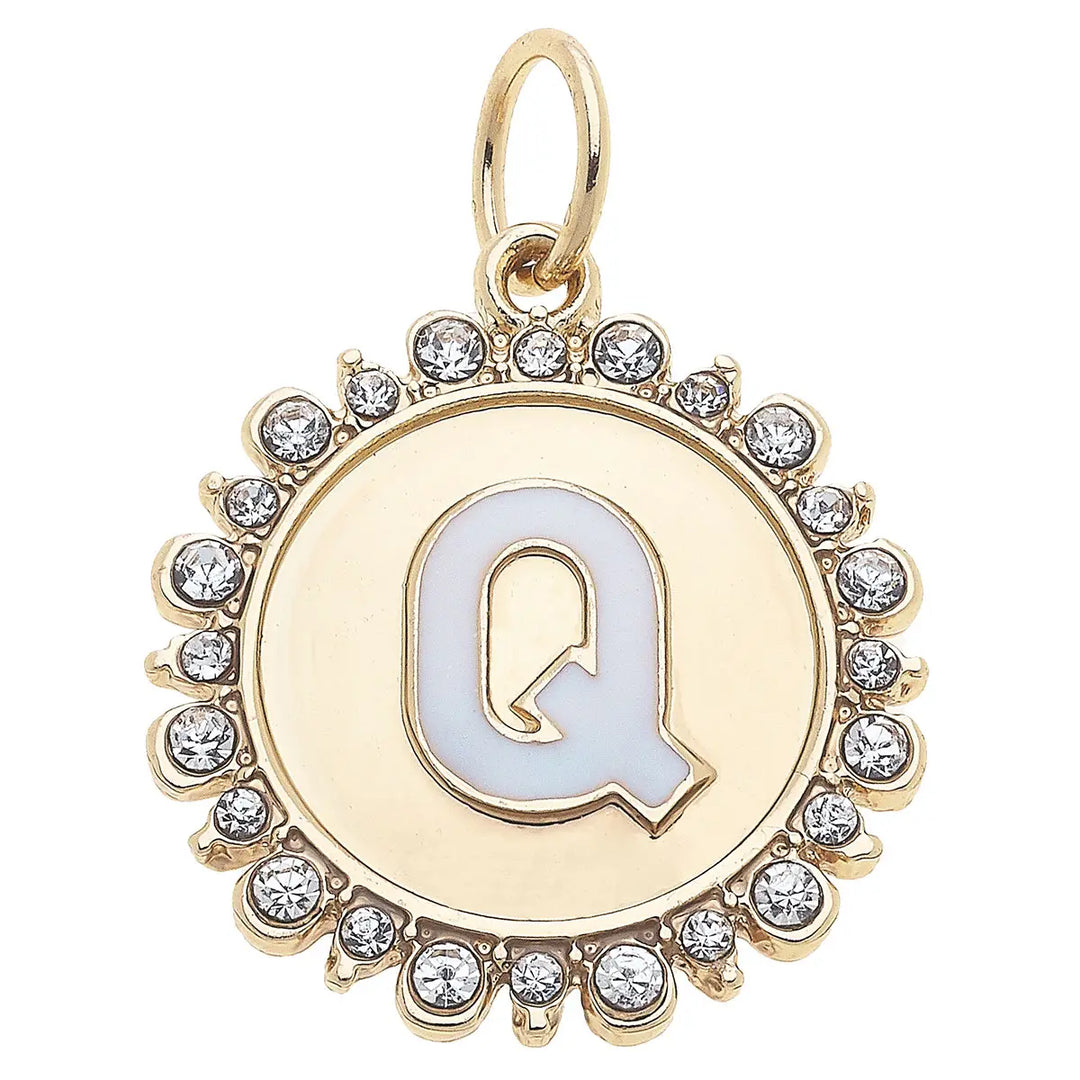 Rhinestone Initial Letter Disc Charm in Shiny Gold By Canvas