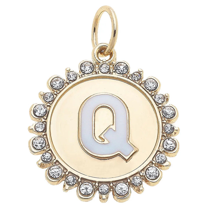 Rhinestone Initial Letter Disc Charm in Shiny Gold By Canvas