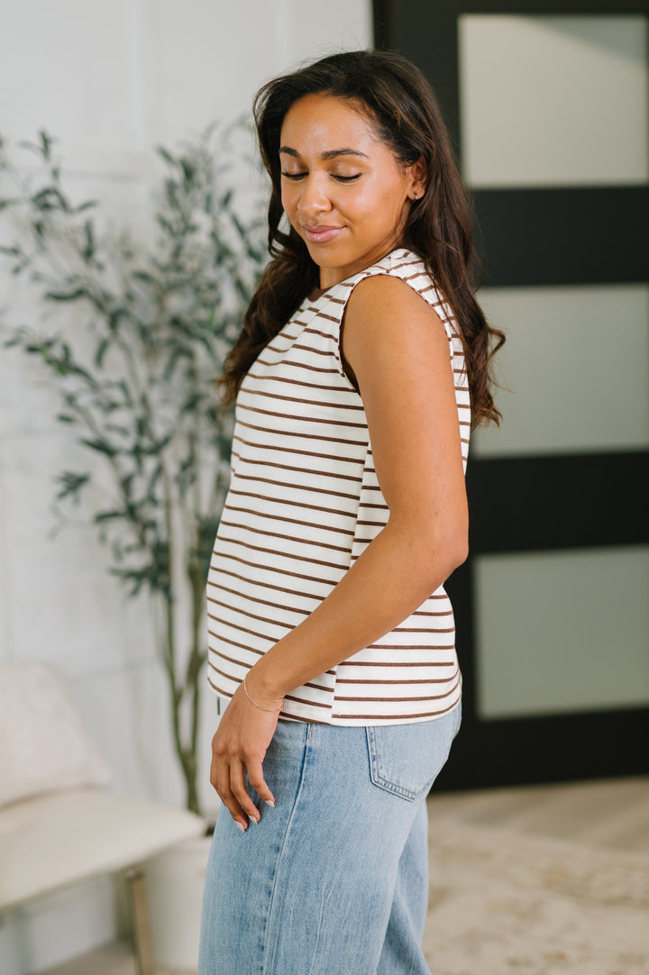 Quite Intimately Striped Muscle Tee in Brown - 5/5