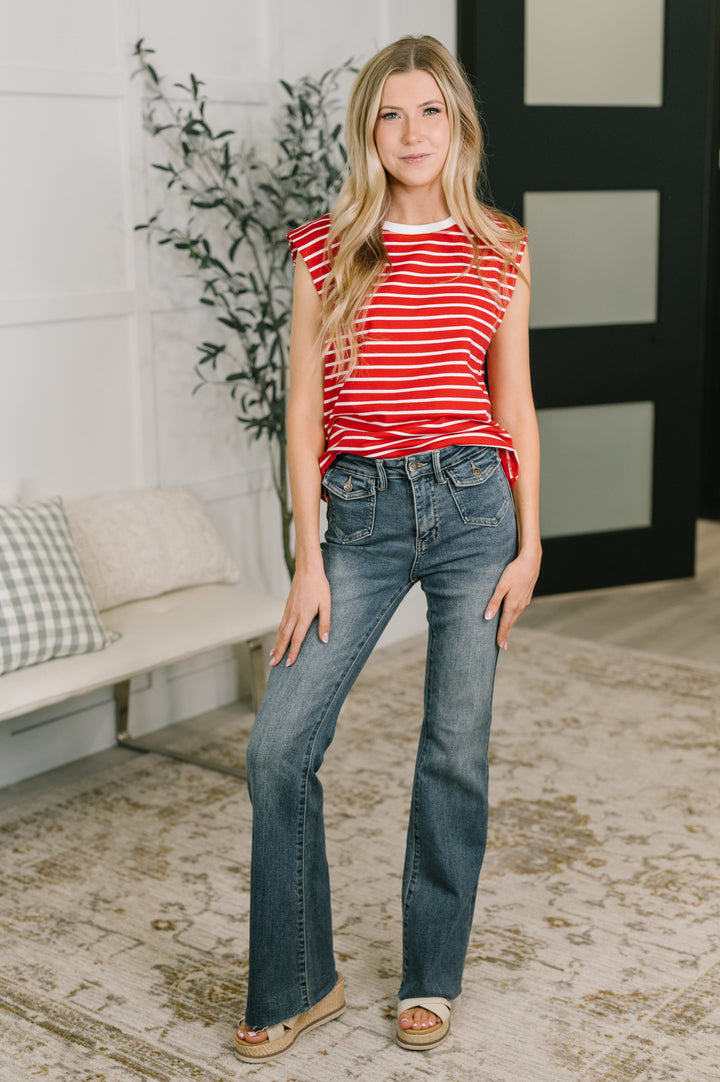 Quite Intimately Striped Muscle Tee in Red - 6/5