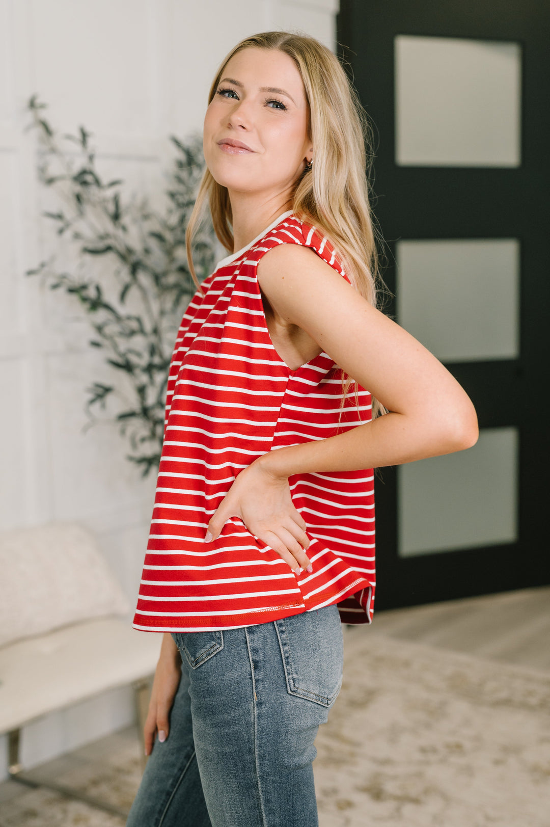Quite Intimately Striped Muscle Tee in Red - 6/5