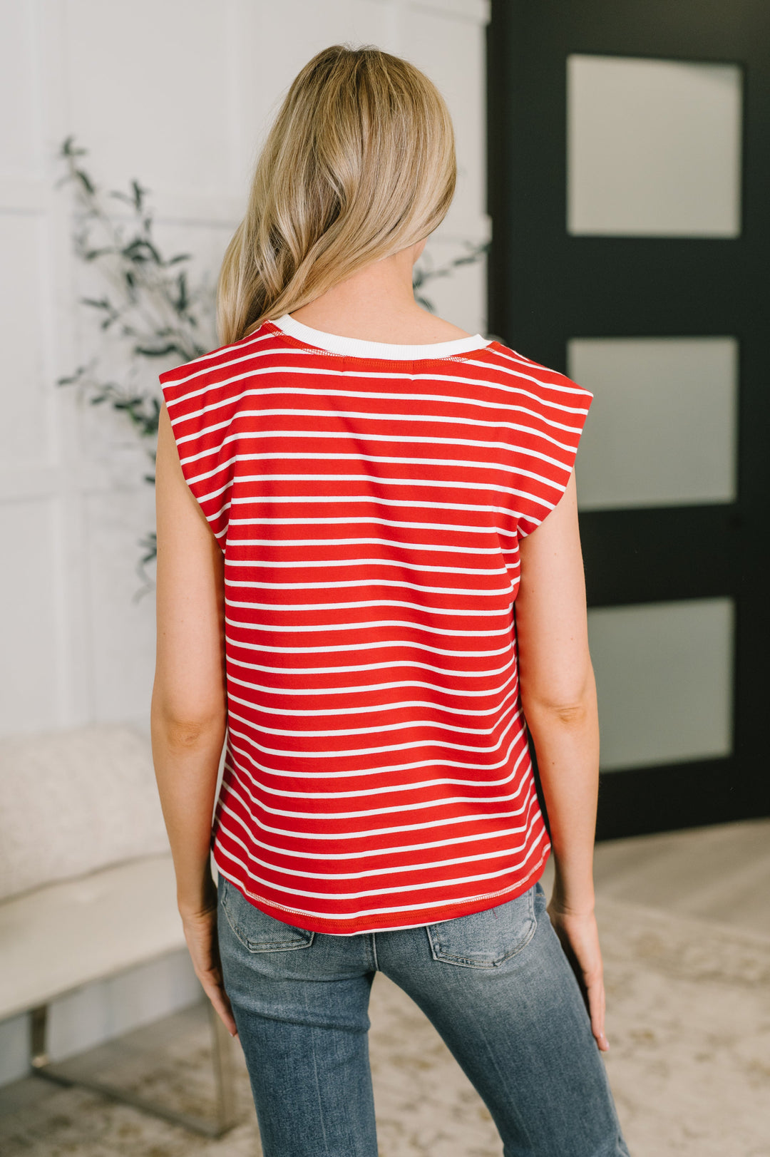 Quite Intimately Striped Muscle Tee in Red - 6/5