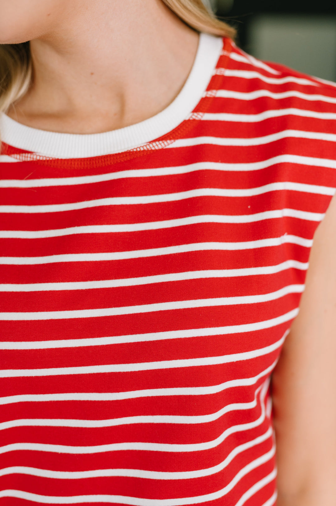 Quite Intimately Striped Muscle Tee in Red - 6/5