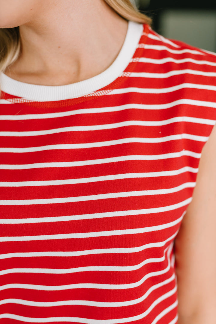 Quite Intimately Striped Muscle Tee in Red - 6/5