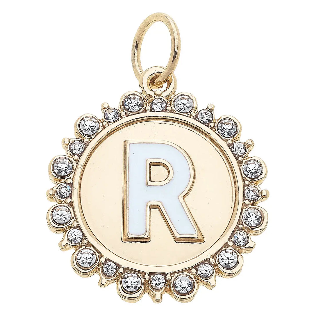 Rhinestone Initial Letter Disc Charm in Shiny Gold By Canvas