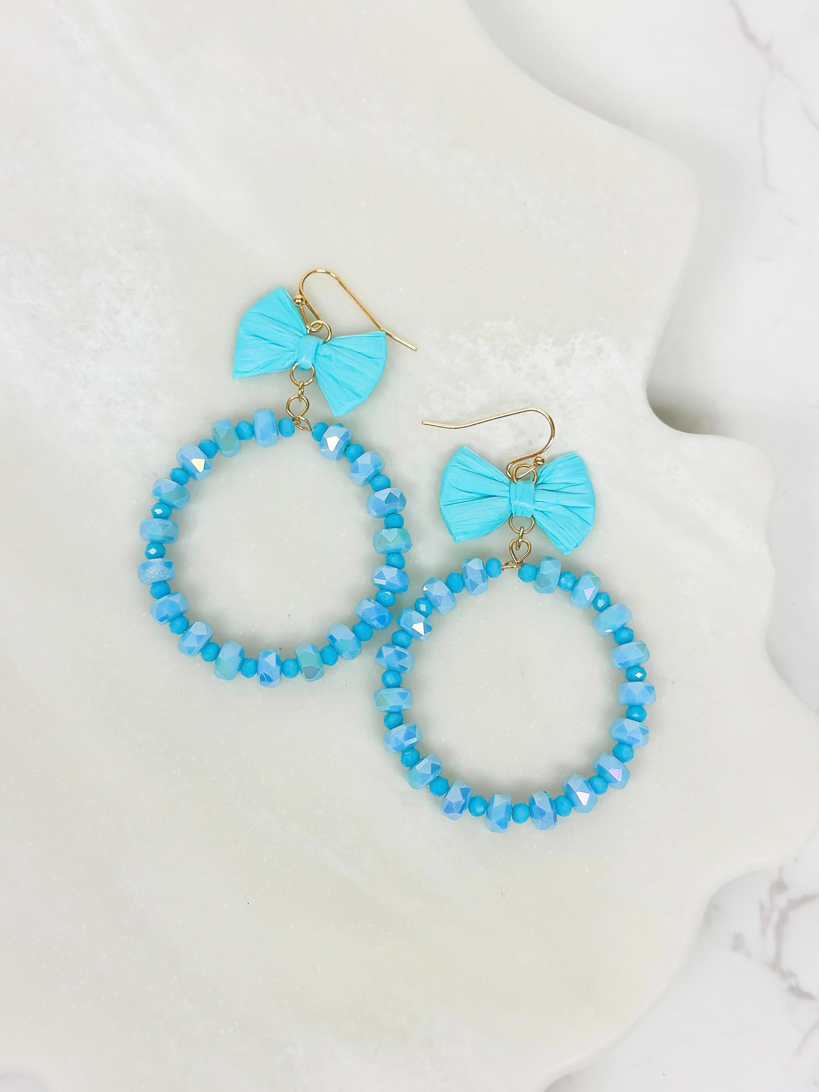 Bow Post Open Dangle Earrings - Turquoise
