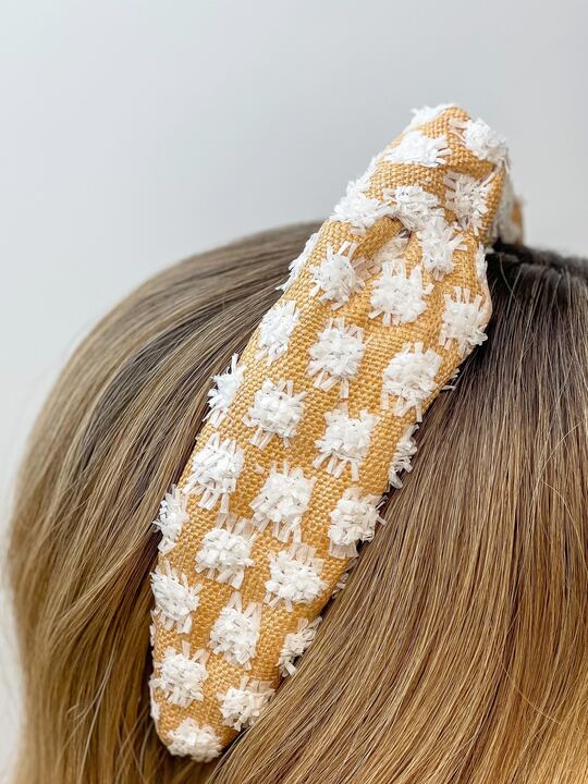 Raffia Embossed Knotted Headband - White