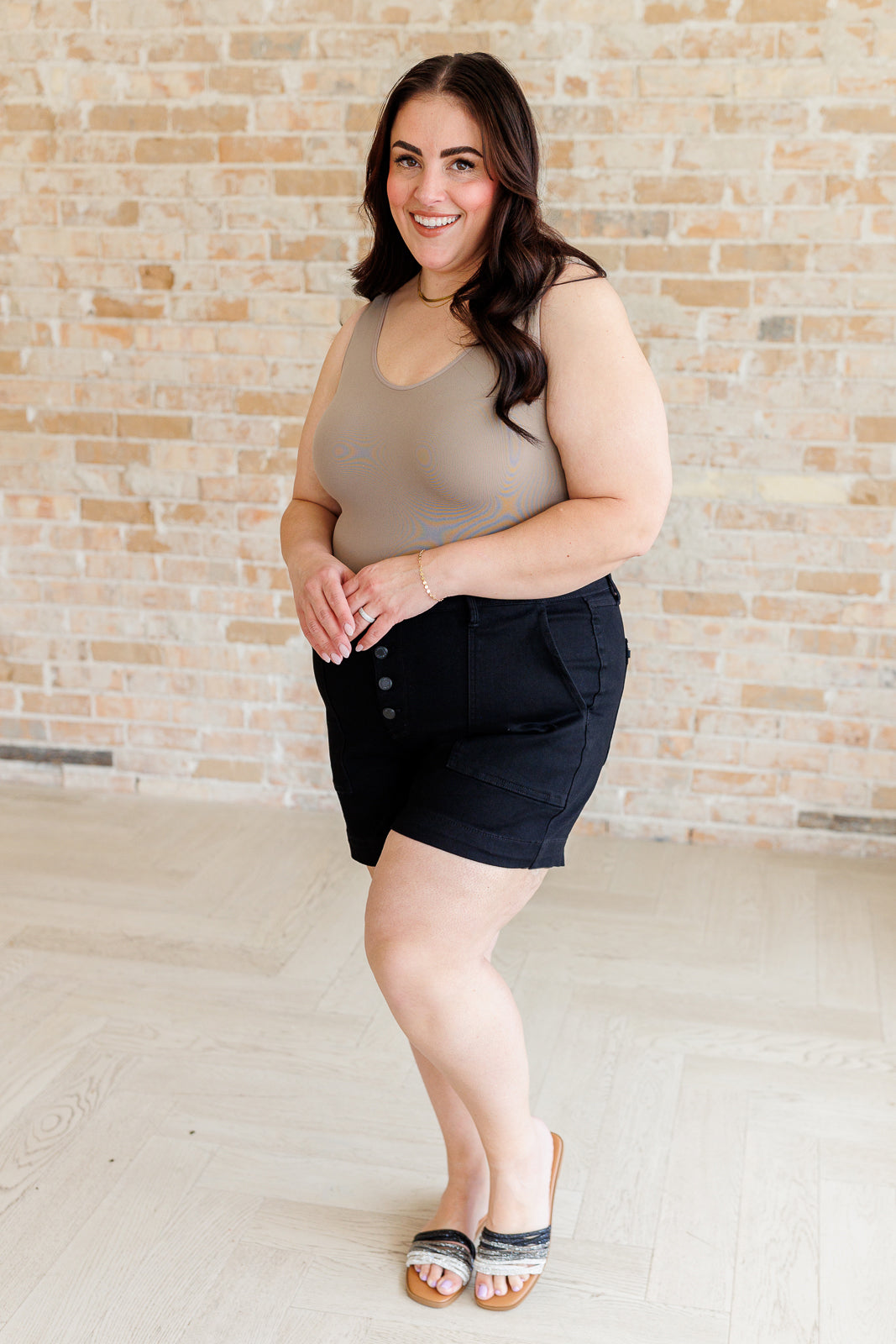 Reagan High Rise Button Fly Trouser Shorts by Judy Blue