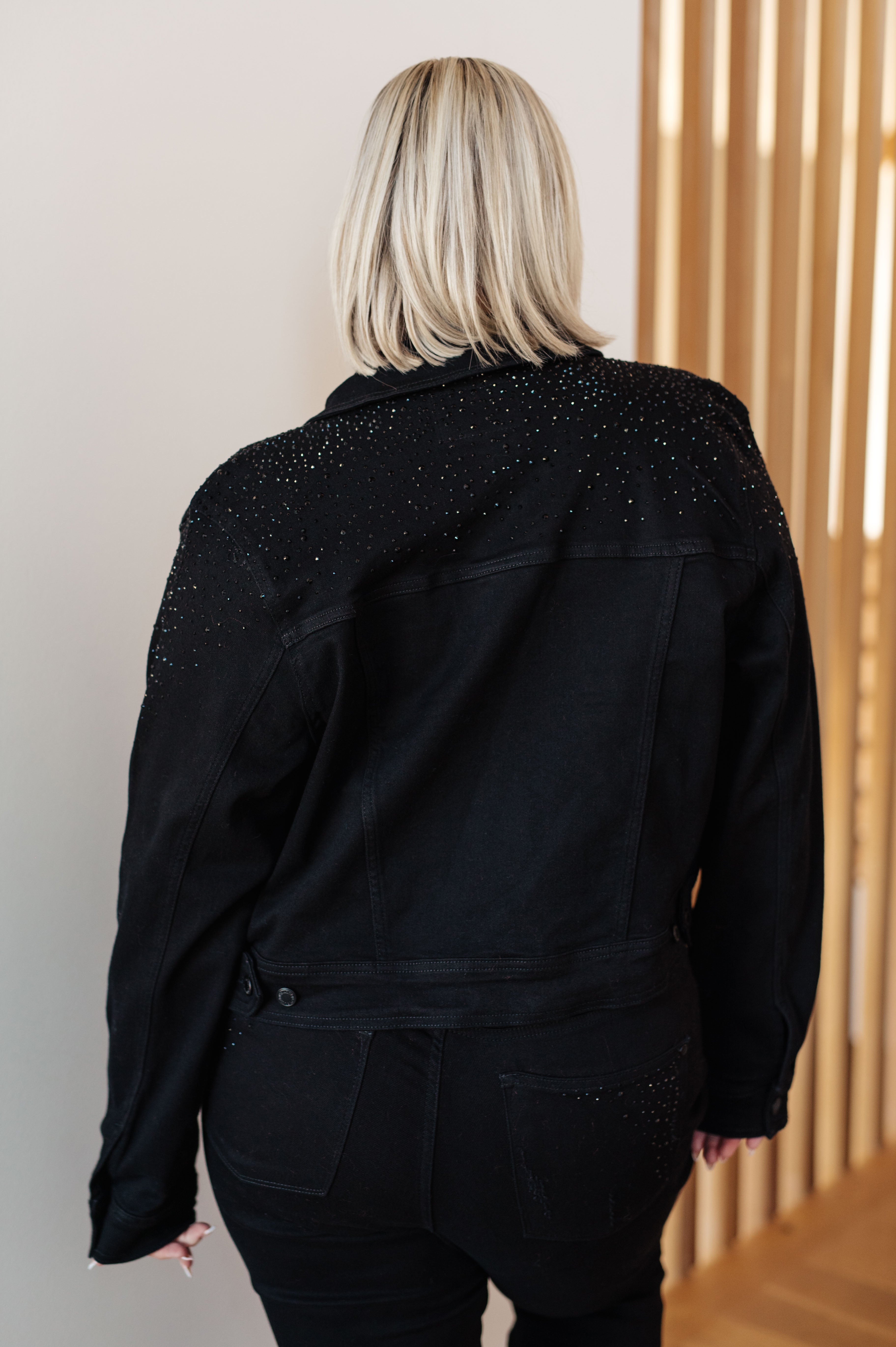 Reese Rhinestone Denim Jacket in Black by Judy Blue