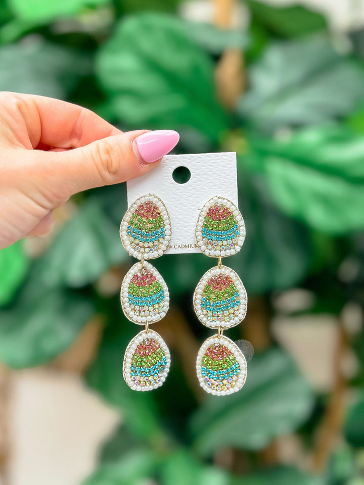 Rhinestone Easter Egg Dangle Earrings
