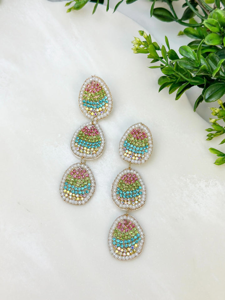 Rhinestone Easter Egg Dangle Earrings