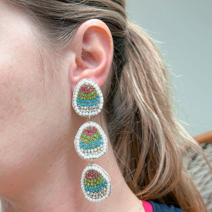 Rhinestone Easter Egg Dangle Earrings