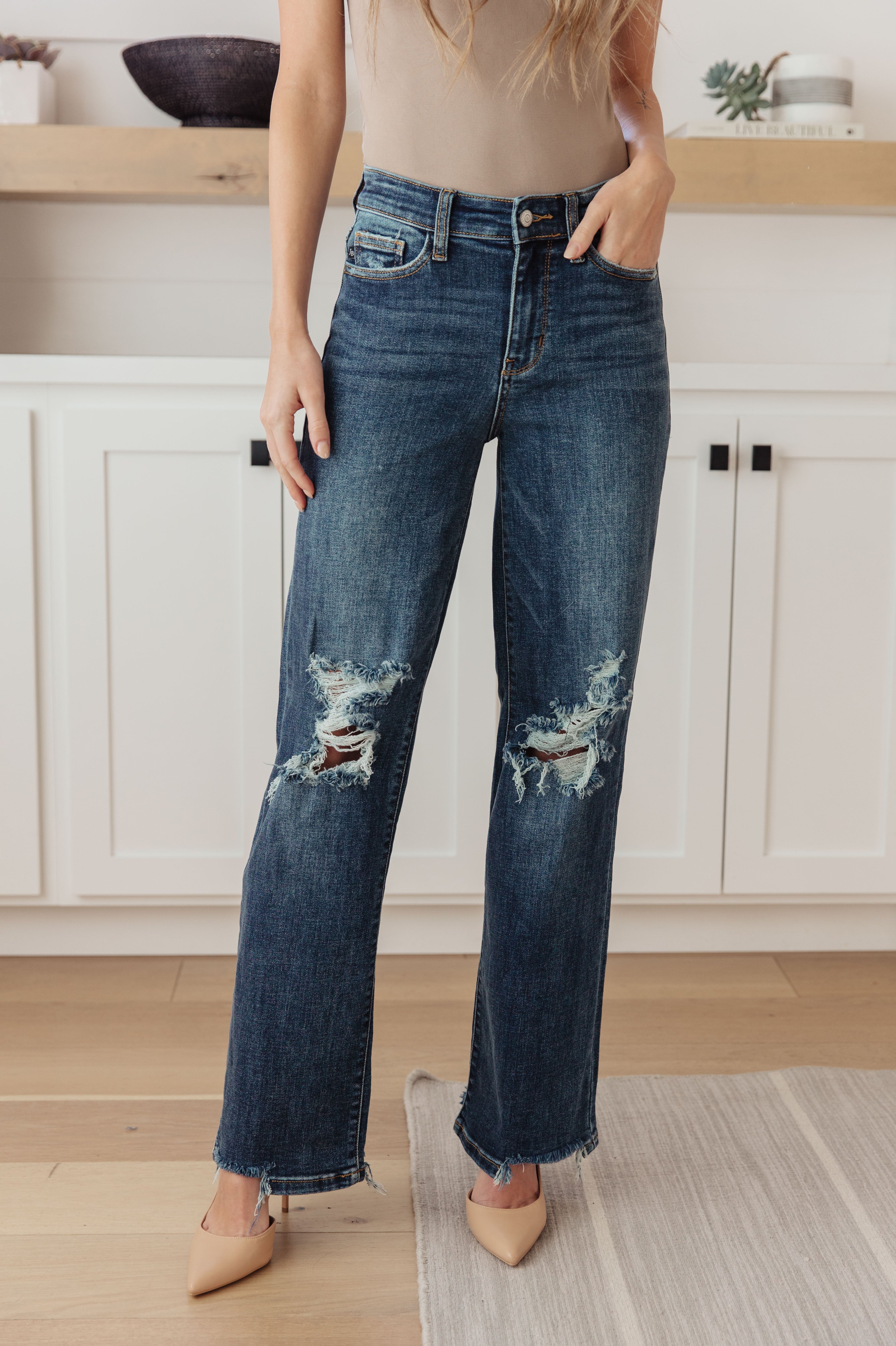 Rose High Rise 90's Straight Jeans in Dark Wash by Judy Blue