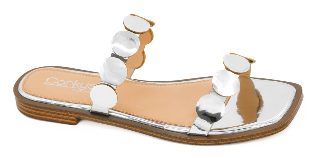 SHOE PARTY! Round Of Applause Silver Mirror Metallic by Corkys (Ships in 2-3 Weeks)