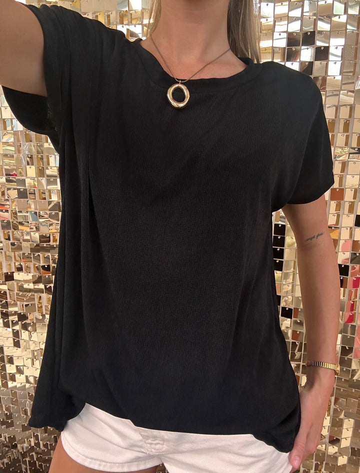 Round Neck Cap Sleeve Top - Black by Sew In Love