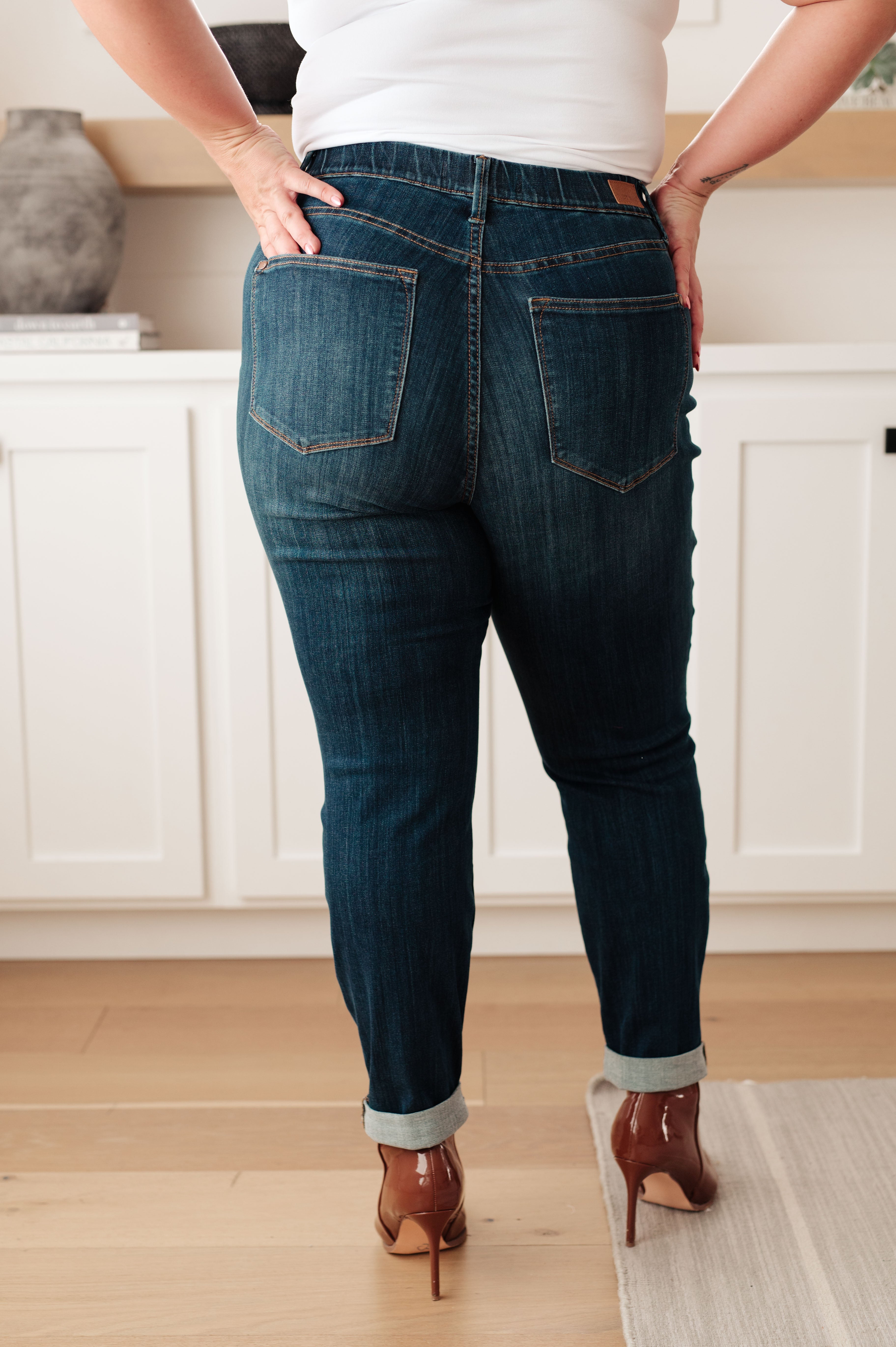 Rowena High Rise Pull On Double Cuff Slim Jeans by Judy Blue