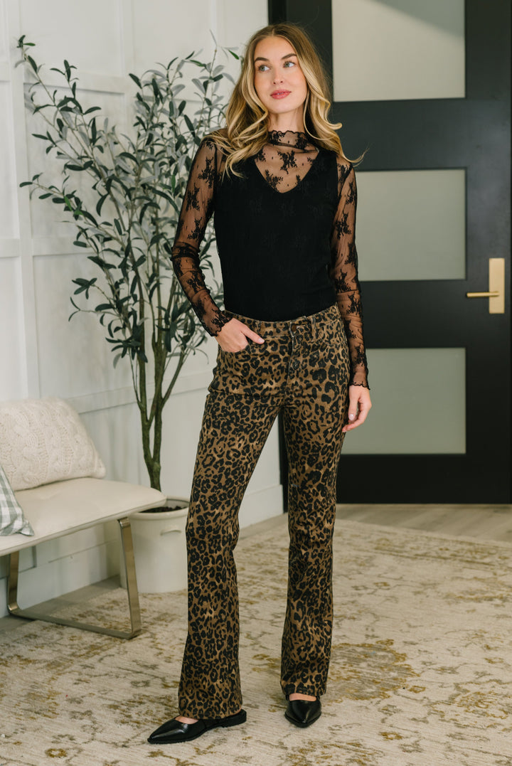 Roxy High Waist Bootcut Leopard Print by Judy Blue