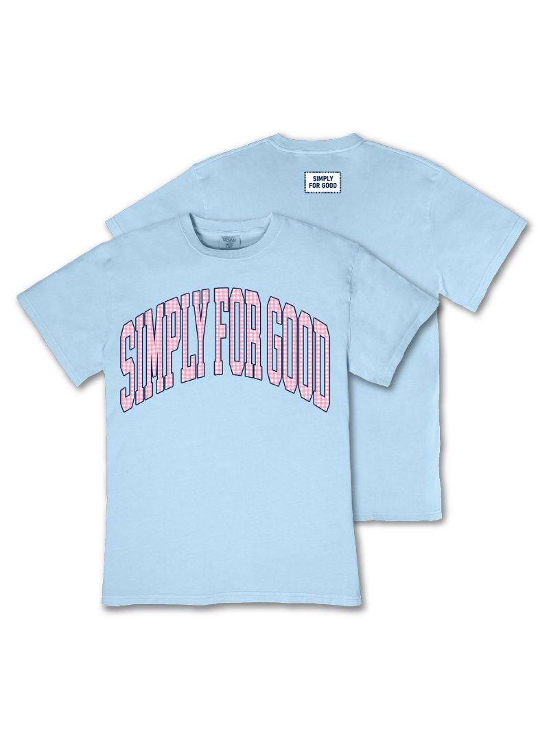 JUNE MARKET: Gingham Logo Simply for Good Tee - Glacier by Simply Southern (Ships Late May)