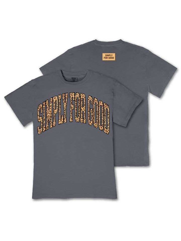 JUNE MARKET: Leopard Logo Simply for Good Tee - Graphite by Simply Southern (Ships Late May)