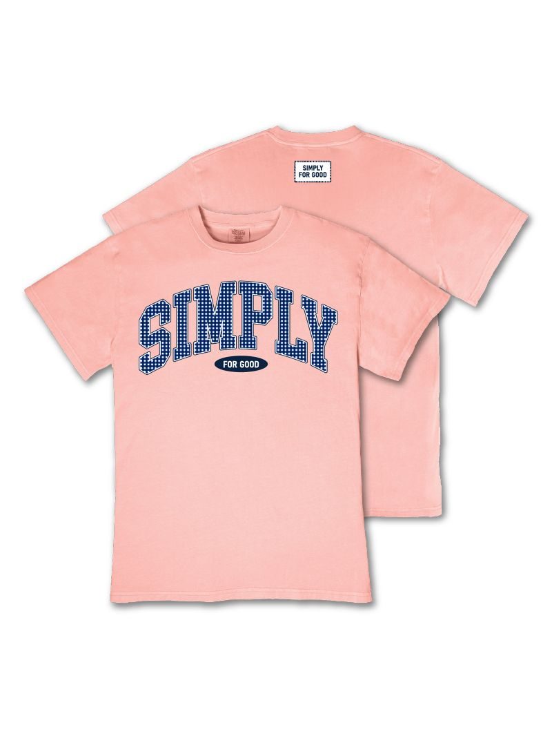 JUNE MARKET: Plaid Logo Simply for Good Tee - Light Peach by Simply Southern (Ships Late May)