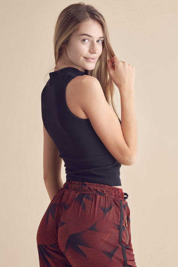 Always Classy Ribbed Mock Neck Tank - Black by Yelete