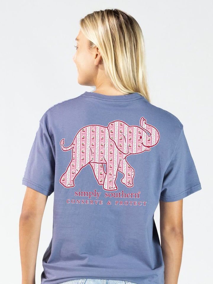 Cherry Stripe Elephant Tracking Tee by Simply Southern