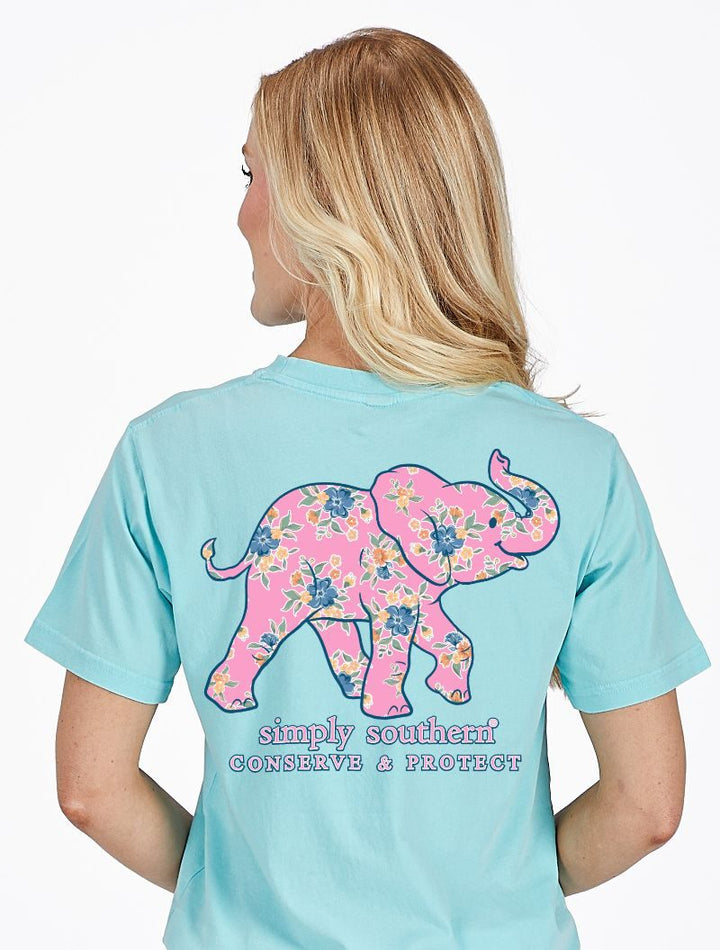 Pink Floral Elephant Tracking Tee by Simply Southern