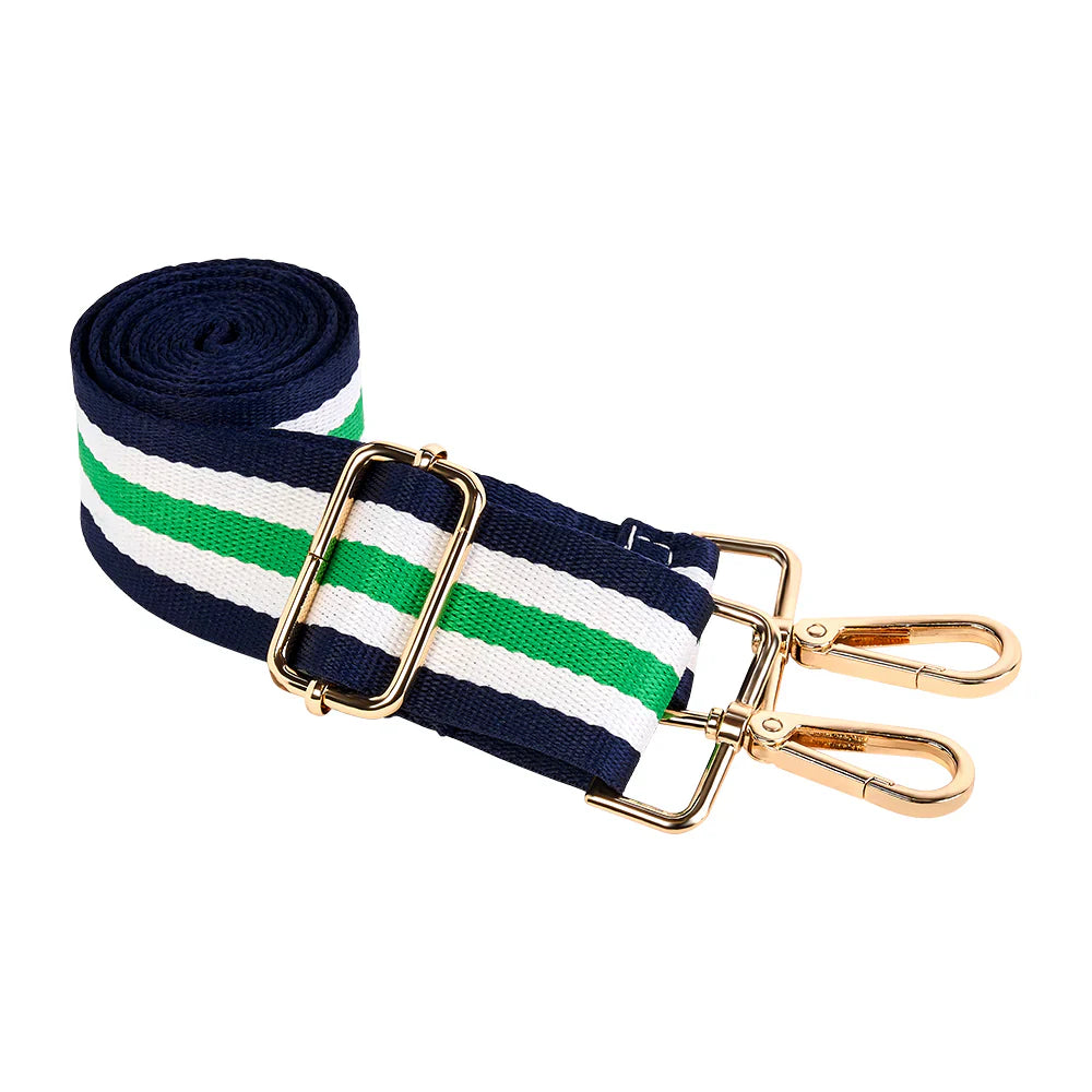 JUNE MARKET: Navy HydroBag with Mahjong Embroidery and Navy, Green, White Strap by Wanderfull (Ships in 2-3 Weeks)