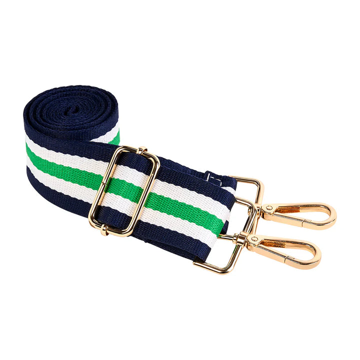 JUNE MARKET: Navy HydroBag with Mahjong Embroidery and Navy, Green, White Strap by Wanderfull (Ships in 2-3 Weeks)