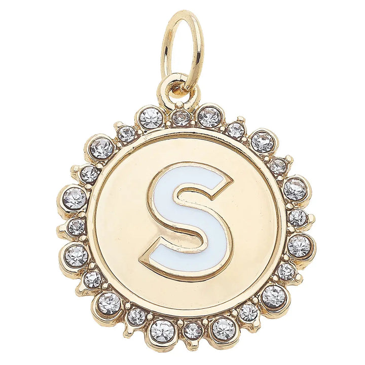 Rhinestone Initial Letter Disc Charm in Shiny Gold By Canvas