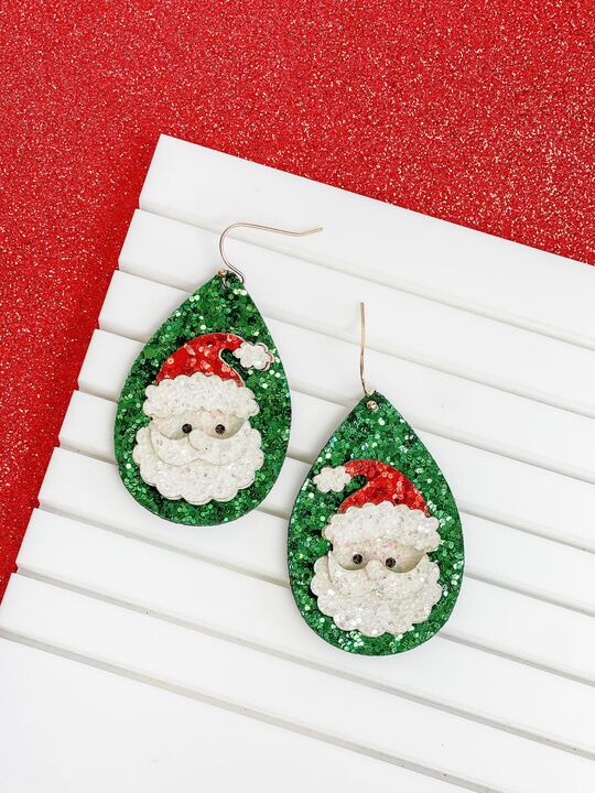 Glitter Santa Face Statement Dangle Earrings