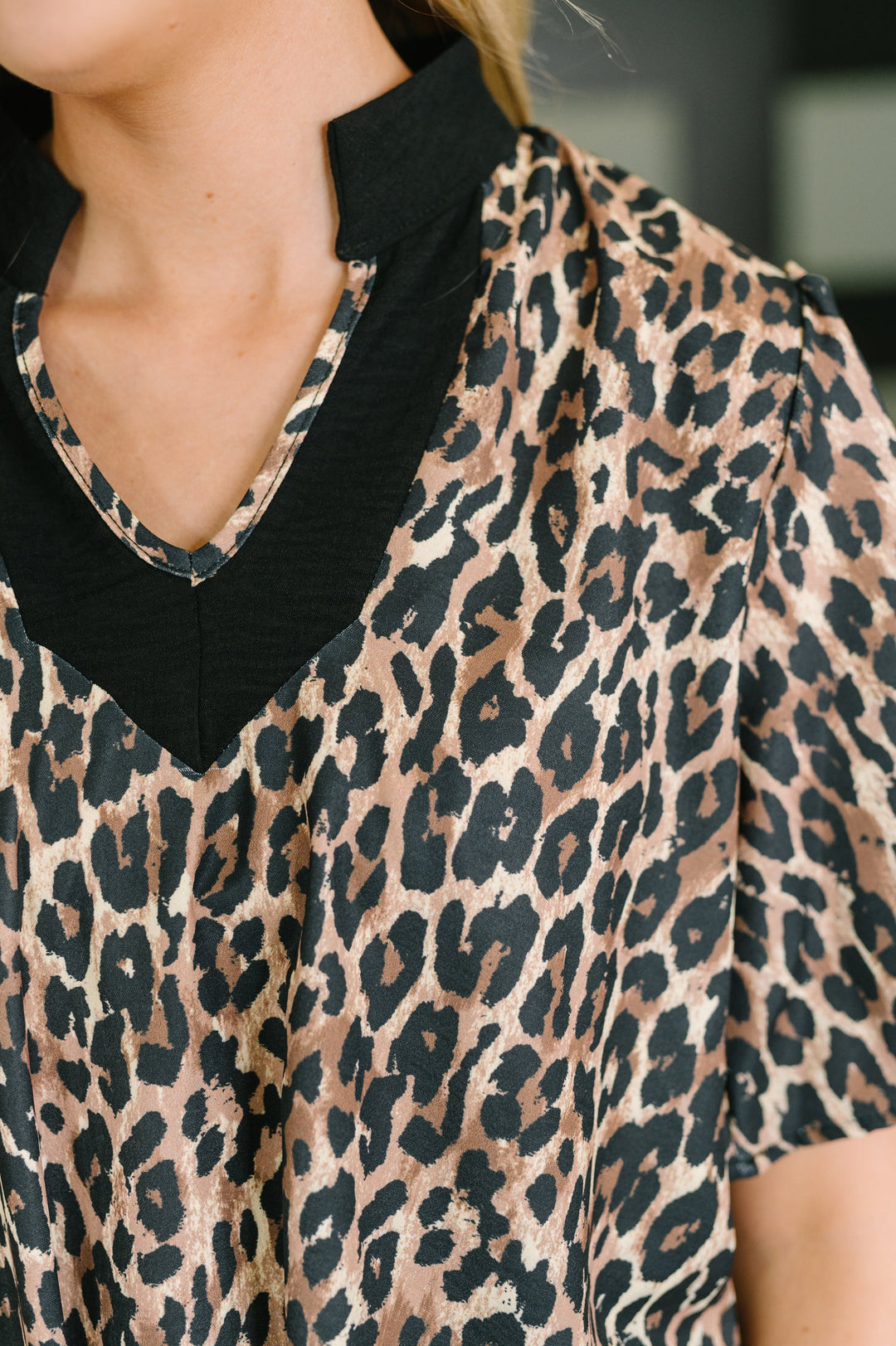Sassy Season Split Neck Leopard Print Blouse - 8/7