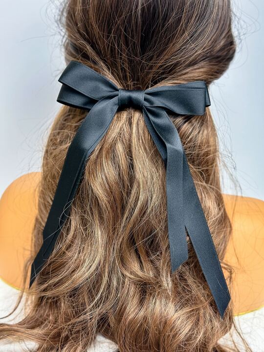 Satin Ribbon Hair Clip - Large/Black