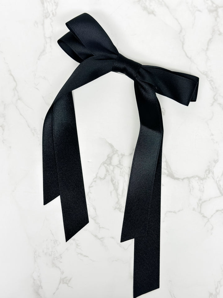 Satin Ribbon Hair Clip - Large/Black