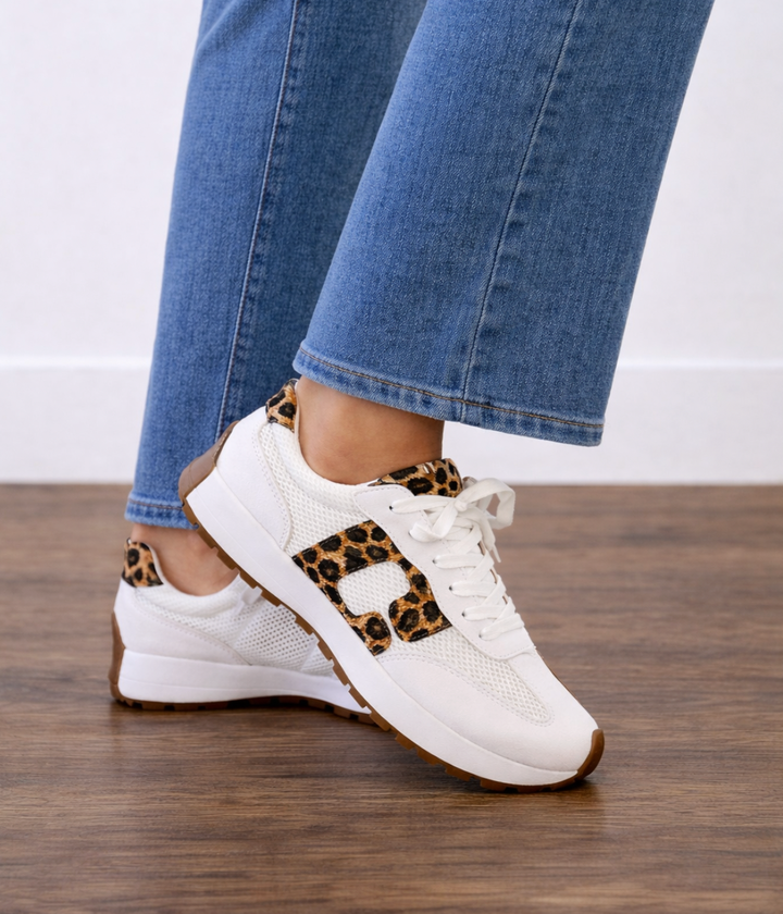 No Prob Sneakers - White & Leopard by Corkys
