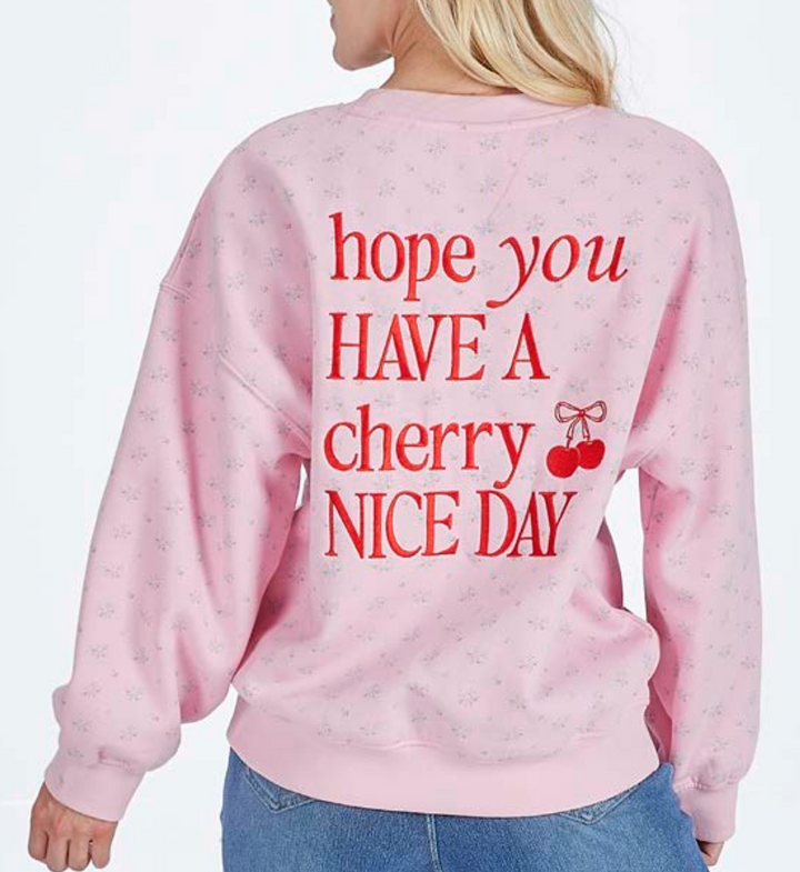 'Cherry Nice Day' Varsity Crew Pullover by Simply Southern