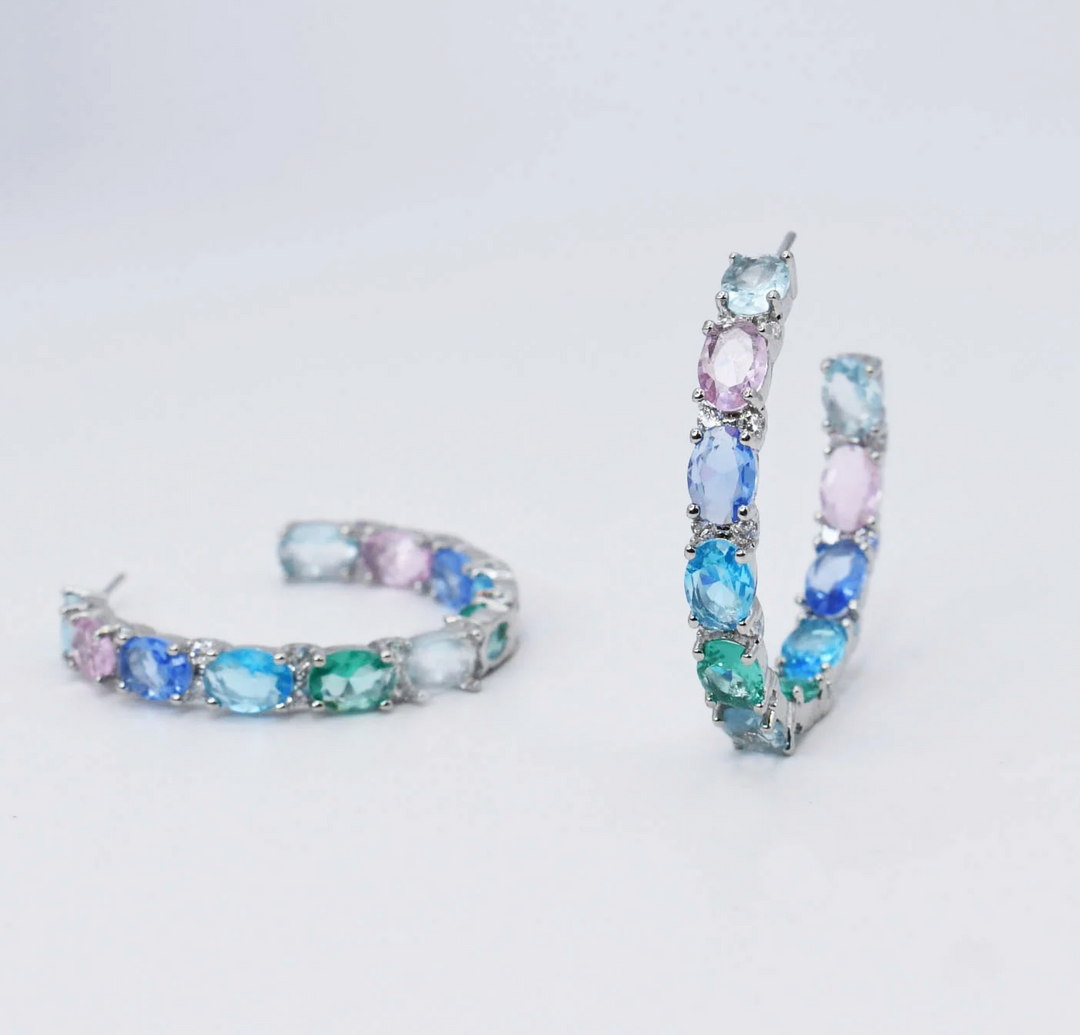 Pastel Dreams Hoop Earrings - Silver by Treasure Jewels