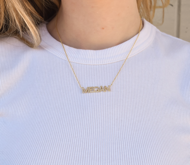Custom Haven Crystal Nameplate Necklace - Water Resistant by the Sis Kiss (Ships in 4 Weeks)